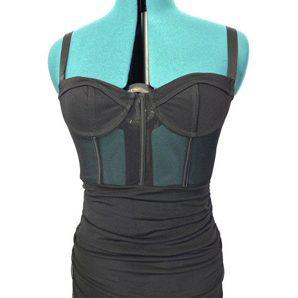 New White Fox Push the Boundaries Mini Dress XL Black Shirred Sheer Bustier NWT - Picture 2 of 8